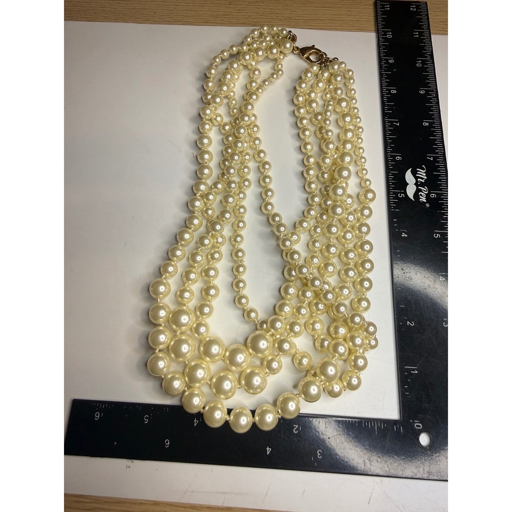 J.Crew Multi-Strand Faux Pearl Necklace Cream Gold Tone Graduated Bead 5-Layer